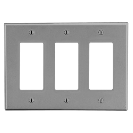 Hubbell Wiring Device-Kellems Wallplate, Mid-Size 3-Gang, 3) Decorator, Gray PJ263GY